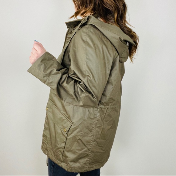 ZARA Waxed Utility Jacket Parka L Field Green Hood - Picture 8 of 8
